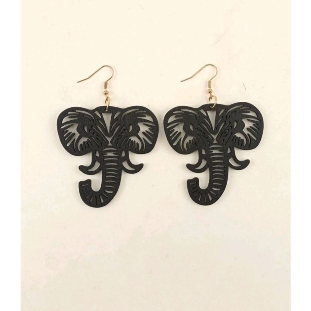 1pair Cutout Trunk Up Elephant Shaped Pendant Wooden Dangle Earrings